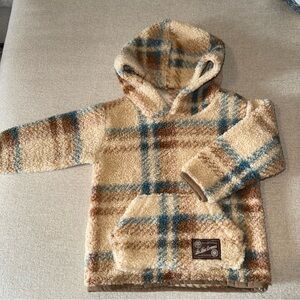 Frye Kids 18M Plaid Sherpa Hoodie in Cream, Blue & Brown